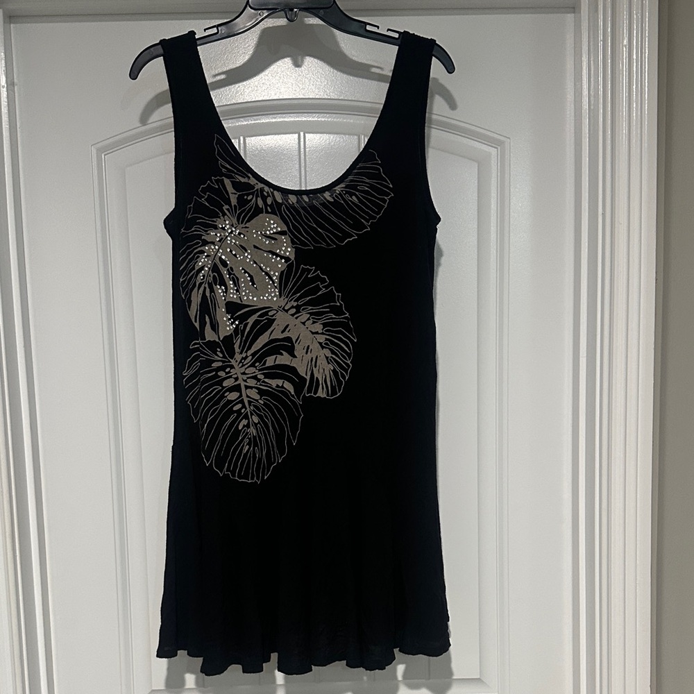 Black Sleeveless Dress with Leaf Design